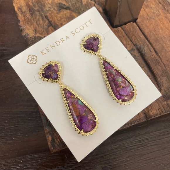 NWT Kendra Scott Payton Drop Earrings - Bronze Veined Purple Turquoise Magnesite - Picture 1 of 5